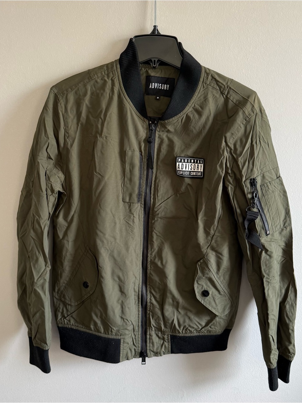 Olive Green Bomber Jacket Coat with Black Trim Men Size M - Picture 2 of 14